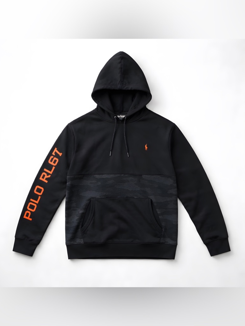 Polo Ralph Lauren RL67 Camouflage Pullover Hoodie Black Gray Orange Men's L
